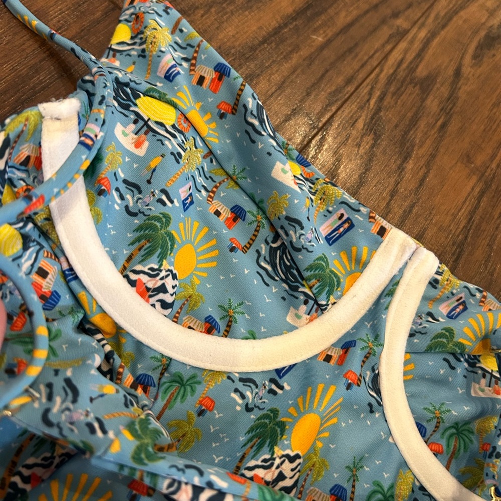 Skatie Blue and Yellow Tropical One Piece Swimsuit - Picture 11 of 16
